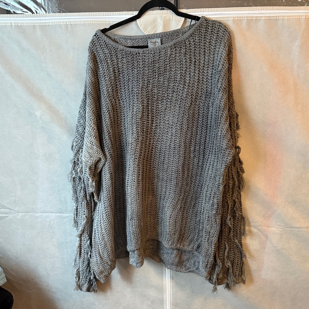 Hayden Gray Knit Poncho with Fringe